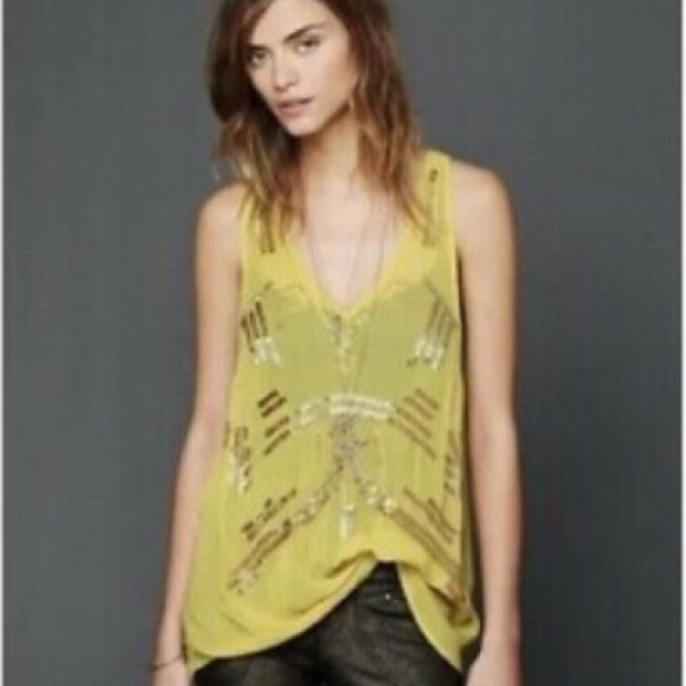 FREE PEOPLE sheer beaded racerback tank top - Picture 2 of 8